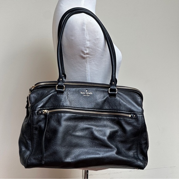 Kate Spade Black Pebbled Leather Zip Top Satchel Bag - Picture 1 of 15